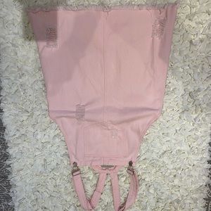 Pink denim overall skirt